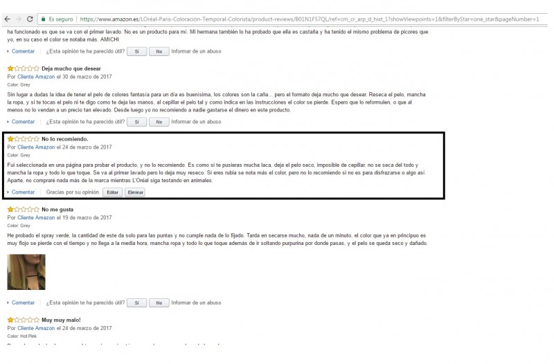 Mi valoración en Amazon